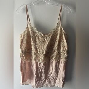 PRETTY ANTHROPOLOGIE ELOISE BLUSH/CREME LINED FLORAL LACE TANK TOP CAMISOLE-SZ L
